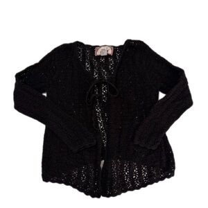 Y2K Vintage Tiara Black Open-Weave Tie-Front Cardigan